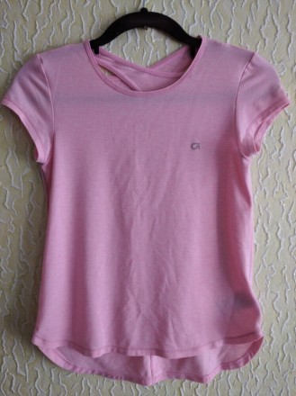 Розовая меланжевая спортивная футболка с красивым вырезом на спинке , девочке с . . фото 4