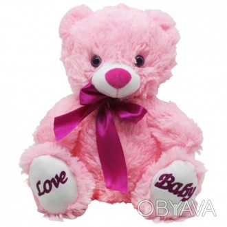 Милая мягкая игрушка в виде розового медвежонка с красивым бантиком и блестящей . . фото 1