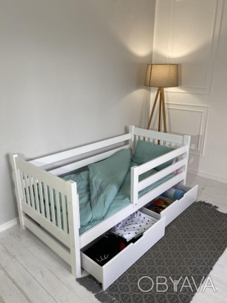 Підліткове біле ліжко Тедді Гойдалка з масиву бука
Спальне місце: 190*80 см.
Бор. . фото 1