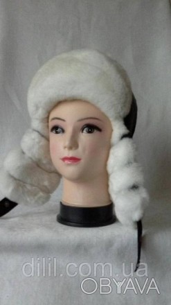 
Зимняя стильная женская шапка-ушанка "ЗИМУШКА" с натурального меха ( кролик-рек. . фото 1