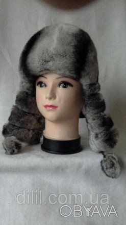 
Зимняя стильная женская шапка-ушанка "ЗИМУШКА" с натурального меха ( кролик-рек. . фото 1