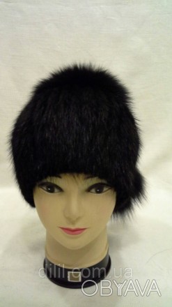 Зимняя стильная женская шапка вязка 
с натурального меха ( ондатра , песец, черн. . фото 1