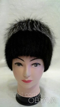 Зимняя стильная женская шапка вязка с натурального меха ( ондатра )
 
Верх черно. . фото 1