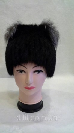 Зимняя стильная женская шапка вязка с натурального меха ( кролик )
 
 Ушки -черн. . фото 2