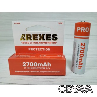 Аккумулятор Arexes 18650 Li-Ion 2700 mAh, 3.7v, реальная емкостью 2000 мАч. пред. . фото 1