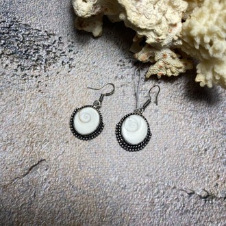 Пропонуємо Вам придбати сережки з натуральною мушлею "Око Шиви" у сріблі. Індія.. . фото 3