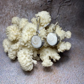 Пропонуємо Вам придбати сережки з натуральною мушлею "Око Шиви" у сріблі. Індія.. . фото 3