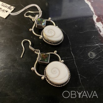 Пропонуємо Вам придбати сережки з натуральною мушлею "Око Шиви" та містичним топ. . фото 1
