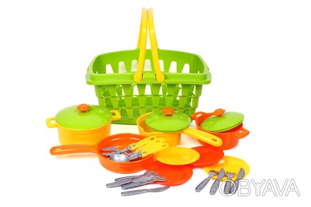 Іграшковий набір посуду в корзині Кухонний набір у місткій корзині – справ. . фото 1