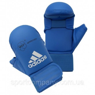 Перчатки для карате Adidas накладки WKF синие с защитой большого пальца специаль. . фото 2