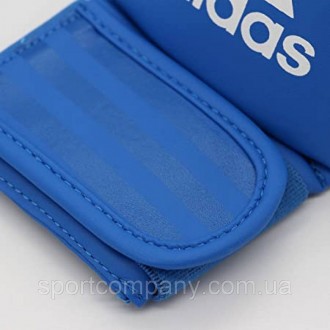 Перчатки для карате Adidas накладки WKF синие с защитой большого пальца специаль. . фото 5