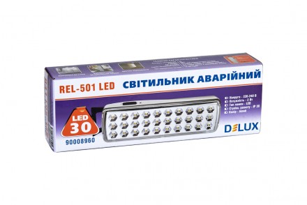 Светильник светодиодный аварийный аккумуляторный DELUX REL-501 (3.7V1,2Ah) 30 LE. . фото 3