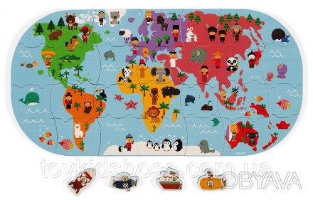 Іграшка для купання пазл Карта світу від Janod складається з 28 елементів, які м. . фото 1