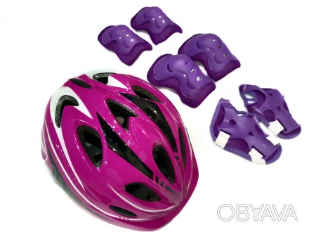 Комплект шлем и защита Sports Helmet размер S-M Фиолетово-малиновый 2-14 лет с р