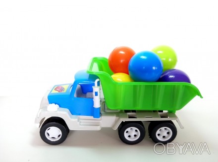Машинка-самоскид з 6-тю кульками,має рухливий кузов.Зроблена іграшка з пластику.. . фото 1