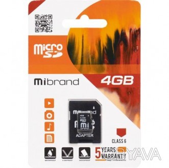 Картка пам'яті Mibrand MicroSDHC 4 GB Class 6+SD adapter. . фото 1