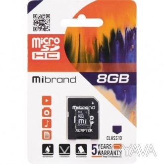 Картка пам'яті Mibrand MicroSDHC 8 GB Class 10 + SD adapter. . фото 1