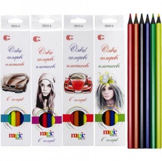 Набір кольорових олівців на 6 кольорів в картоной упаковці.. . фото 2