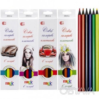 Набір кольорових олівців на 6 кольорів в картоной упаковці.. . фото 1