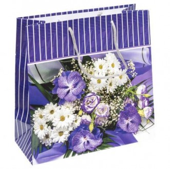 Пакет подарунковий кольоровий квадрат "Квіти". Глянцевий. Ручки шнурок. Розмір 2. . фото 6