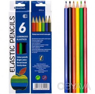 Набір кольорових олівців на 6 кольорів в картоной упаковці. На вигин трохи "елас. . фото 1