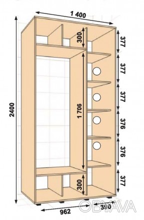 
Шафа-купе 1400х600х2400 Алекса — 2 фасада купити в Україні
Ширина 1400 мм
Глиби. . фото 1