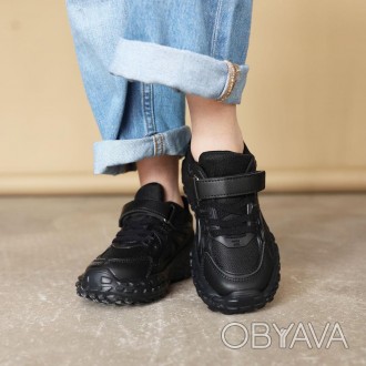 Стильна модель дитячих кросівок Kids 585084 в універсальному чорному кольорі. Па. . фото 1