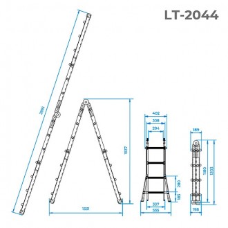 Драбина універсальна розкладна телескопічна INTERTOOL LT-2044 виготовлена з висо. . фото 5