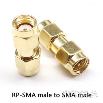 Латунный SMA коннектор RP-SMA male to SMA male для радиопередающего оборудования. . фото 1