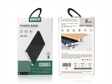 Зовнішній акумулятор (power bank) 12000mAh (3000mAh) Boro JS-33
Зовнішній акумул. . фото 4