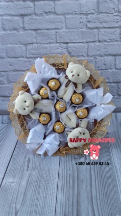 Букет з цукерок Ferrero Rocher і м'яких іграшок подарунок. Кременчуг. фото 1 Букет з цукерок Ferrero Rocher і м'яких іграшок подарунок. Кременчуг. фото 1
