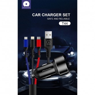 Автомобільний зарядний пристрій WUW T44 USB Car Charger (2USB 2.4A) + Кабель 3в1. . фото 10