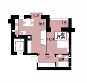 1 к квартира, S=47,69 м2, 1 поверх, 4 під’їзд,  920$/м2, Липки-2, Мазепи 1. Бам. фото 2
