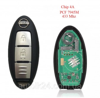 Ключ для Nissan 2 кнопки 433 Mhz лезвие NSN14
Чип транспондер ID 4A (PCF7945M HI. . фото 2