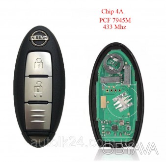 Ключ для Nissan 2 кнопки 433 Mhz лезвие NSN14
Чип транспондер ID 4A (PCF7945M HI. . фото 1