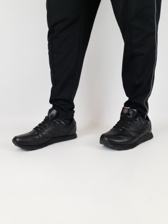 Кроссовки мужские черные Reebok Classic Leather Black. Обувь мужская весна осень. . фото 3