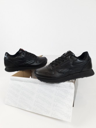 Кроссовки мужские черные Reebok Classic Leather Black. Обувь мужская весна осень. . фото 6