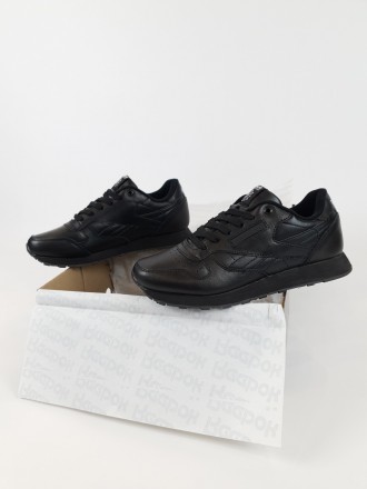 Кроссовки мужские черные Reebok Classic Leather Black. Обувь мужская весна осень. . фото 7