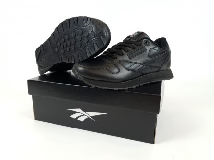 Кроссовки мужские черные Reebok Classic Leather Black. Обувь мужская весна осень. . фото 5