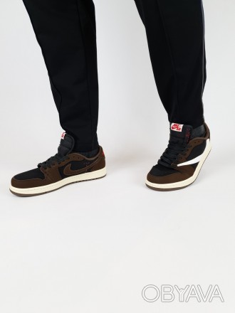 Низькі кросівки чоловічі коричневі Nike Air Jordan 1 Retro Low x Travis Scott Ca. . фото 1