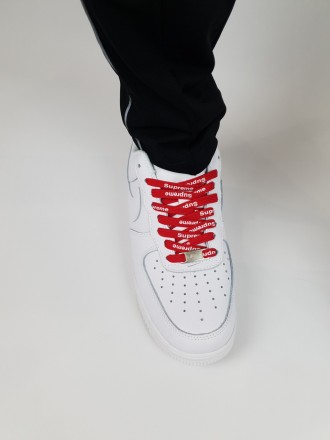 Кроссовки мужские белые с красным Nike Air Force 1 x Supreme White Red. Кроссы в. . фото 4