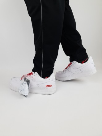 Кроссовки мужские белые с красным Nike Air Force 1 x Supreme White Red. Кроссы в. . фото 11