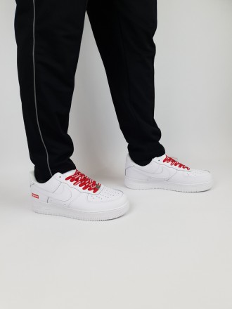 Кроссовки мужские белые с красным Nike Air Force 1 x Supreme White Red. Кроссы в. . фото 7