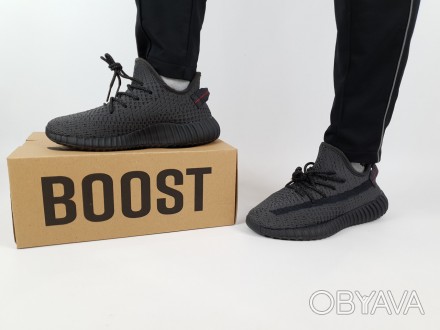 Летние кроссовки мужские черные Adidas Yeezy Boost 350 V2 Black Static. Кроссовк