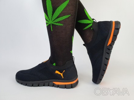 Летние мокасины женские черные с оранжевым Puma Black Orange. Женские кроссовки