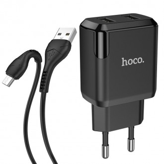 Мережевий зарядний пристрій Hoco N7 Speedy Dual port ефективно забезпечить одноч. . фото 4