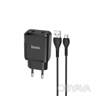 Мережевий зарядний пристрій Hoco N7 Speedy Dual port ефективно забезпечить одноч. . фото 1