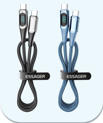 Кабель Essager Fast Charging Digital Display Type-C to Type-C PD100W 5A 200 cм п. . фото 8