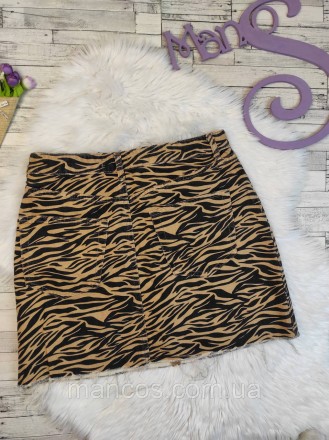 Женская джинсовая юбка Denim принт коричневая зебра 
Состояние: б/у, в идеальном. . фото 4