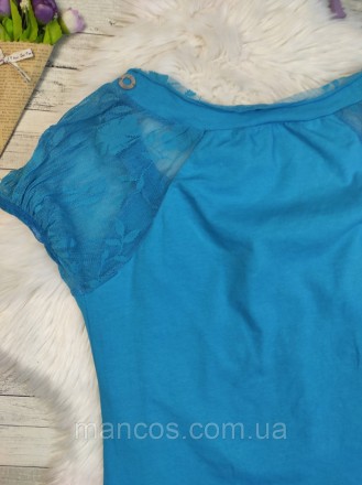 Женская блузка Pink Fly голубая футболка с принтом с бусинами и пайетками рукав . . фото 6